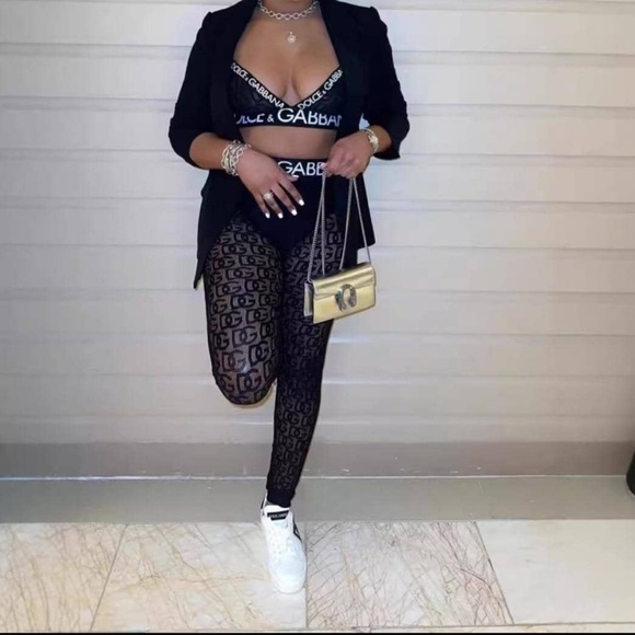 Black & White Dolce & Gabbana Inspired Cami Crop Top & Stretchy Pants Outifit - Picture 3 of 3